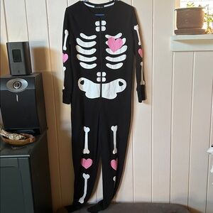 Derek Heart Black Onesie with White Skeleton Design